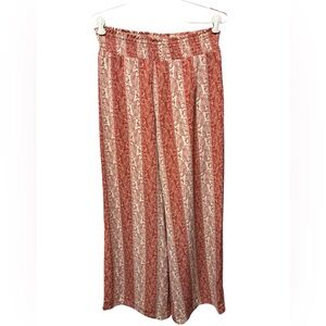 Brick Red and Cream Wide Leg Patterned Pants